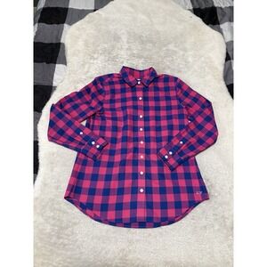 Vineyard Vines Relaxed Womens Button Down Plaid Blue Pink Shirt Size 2‎
